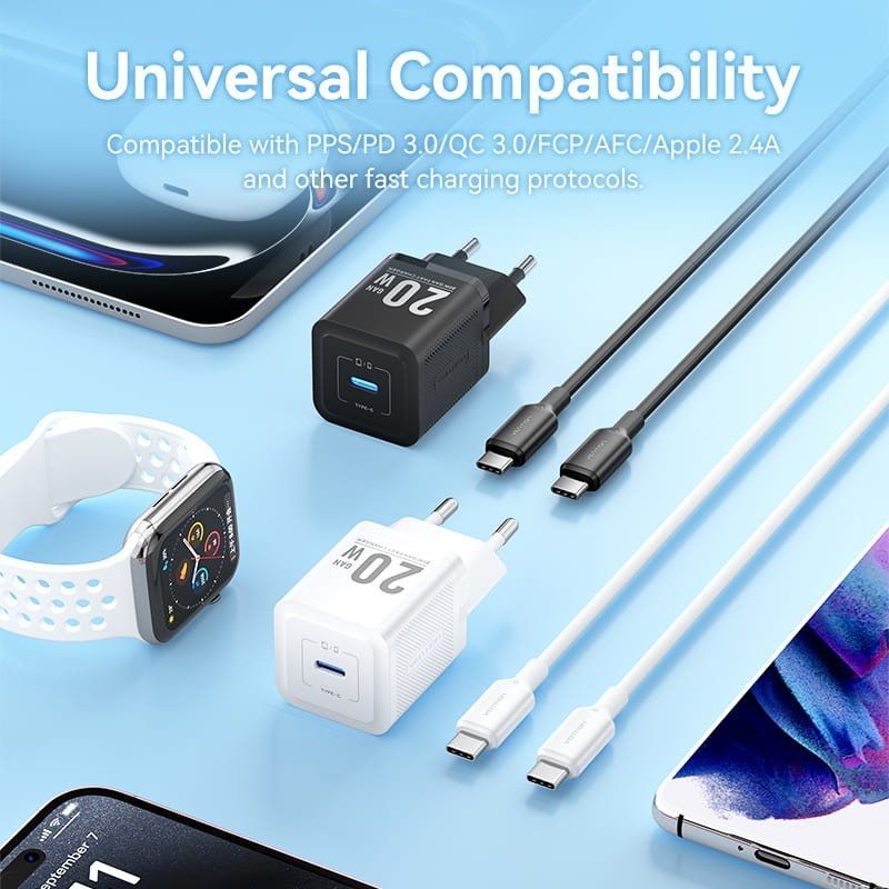 Cargador GaN 20W Vention USB-C con Cable USB-C – Carga Rápida
