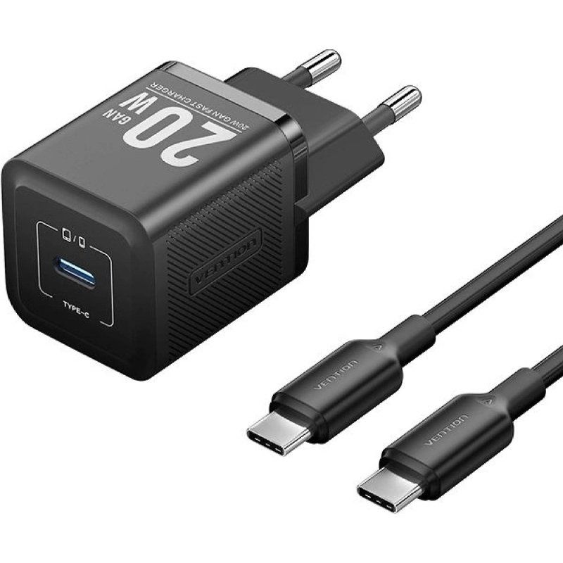 Cargador GaN 20W Vention USB-C con Cable USB-C – Carga Rápida