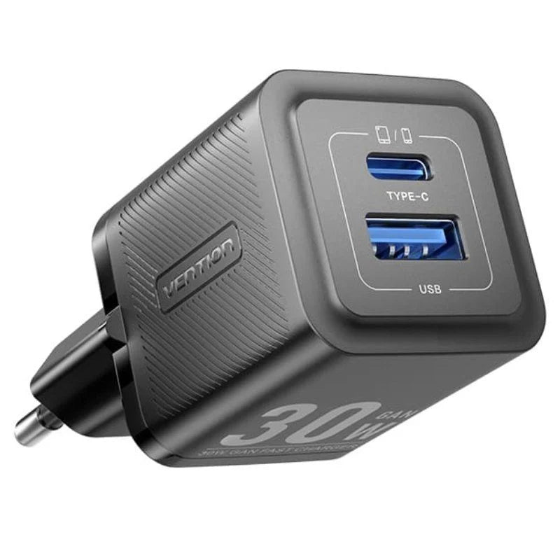 Cargador GaN 30W Vention USB-C + USB-A – Carga Rápida PD