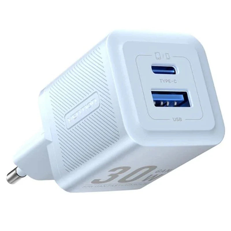 Cargador GaN 30W Vention USB-C + USB-A – Carga Rápida PD