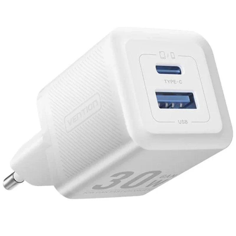 Cargador GaN 30W Vention USB-C + USB-A – Carga Rápida PD