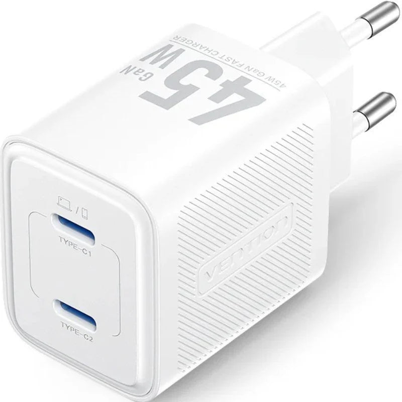 Cargador GaN 45W Vention 2x USB-C – Carga Rápida PD