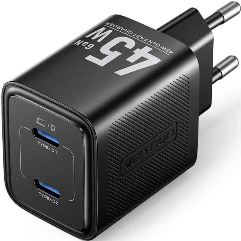 Cargador GaN 45W Vention 2x USB-C – Carga Rápida PD