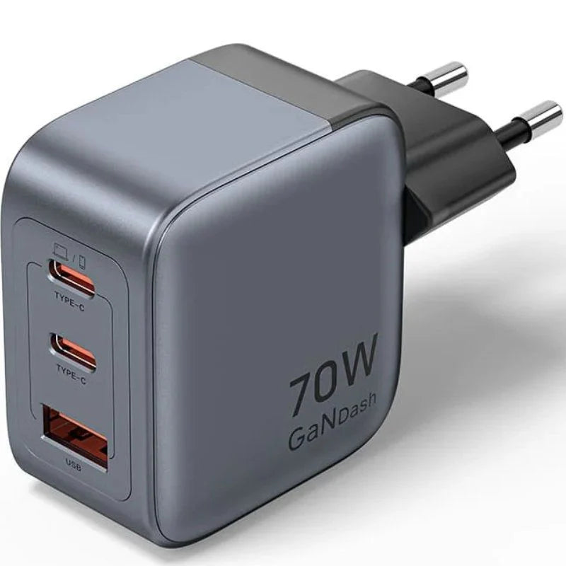 Cargador GaN 70W Vention 2x USB-C + USB-A – Carga Rápida PD