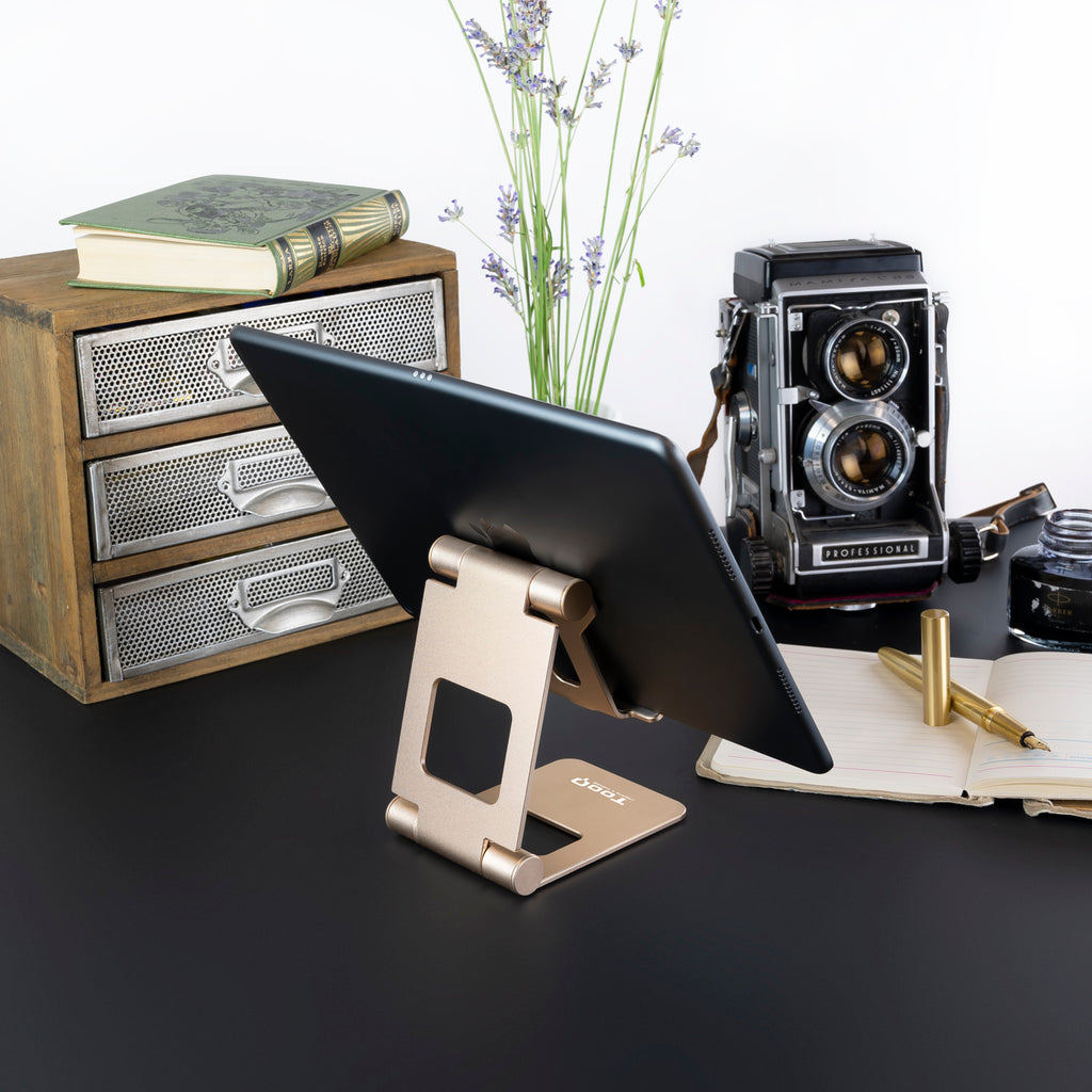 Soporte Ajustable de Sobremesa para Móvil y Tablet hasta 10” – Aluminio Antideslizant