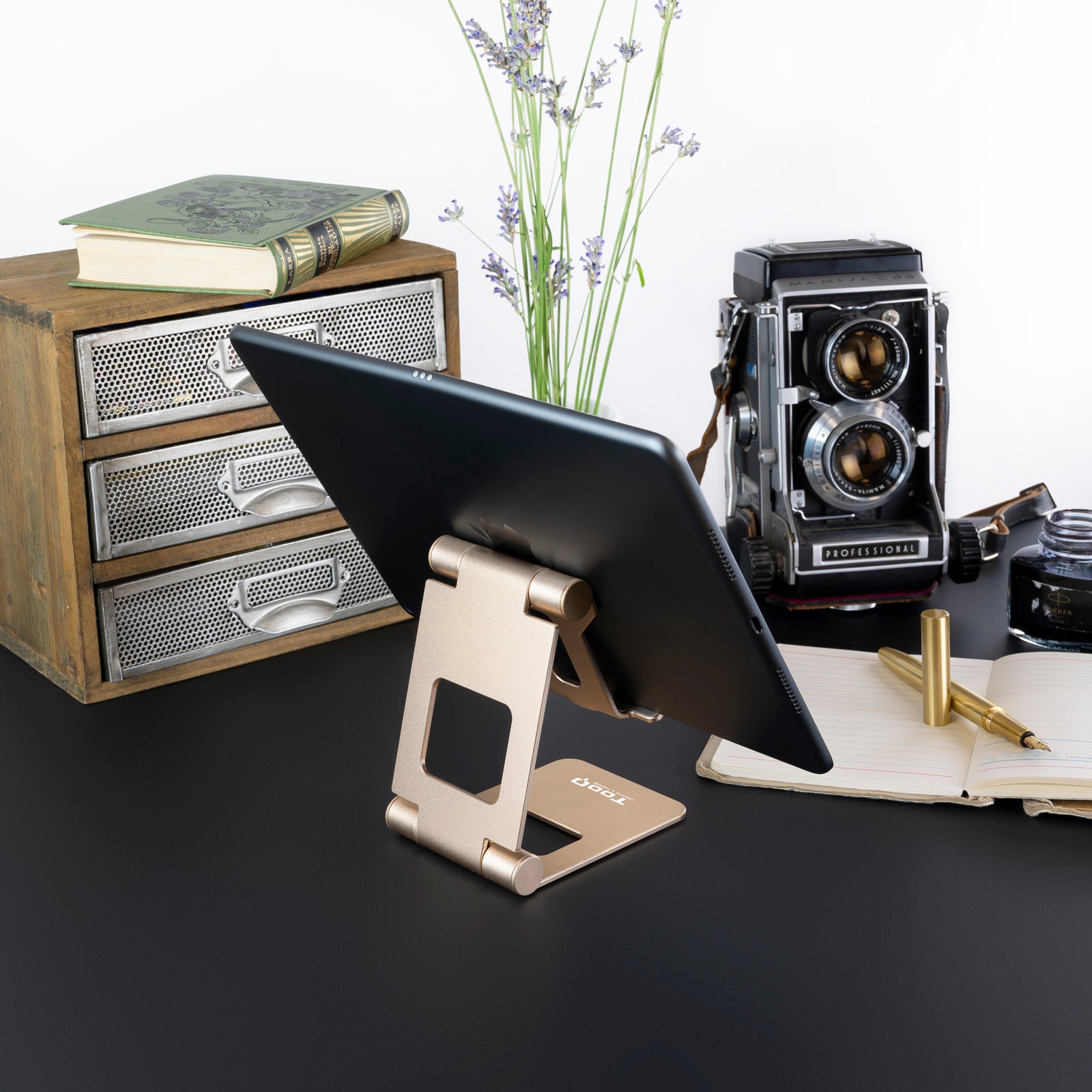 Soporte Ajustable de Sobremesa para Móvil y Tablet hasta 10” – Aluminio Antideslizant