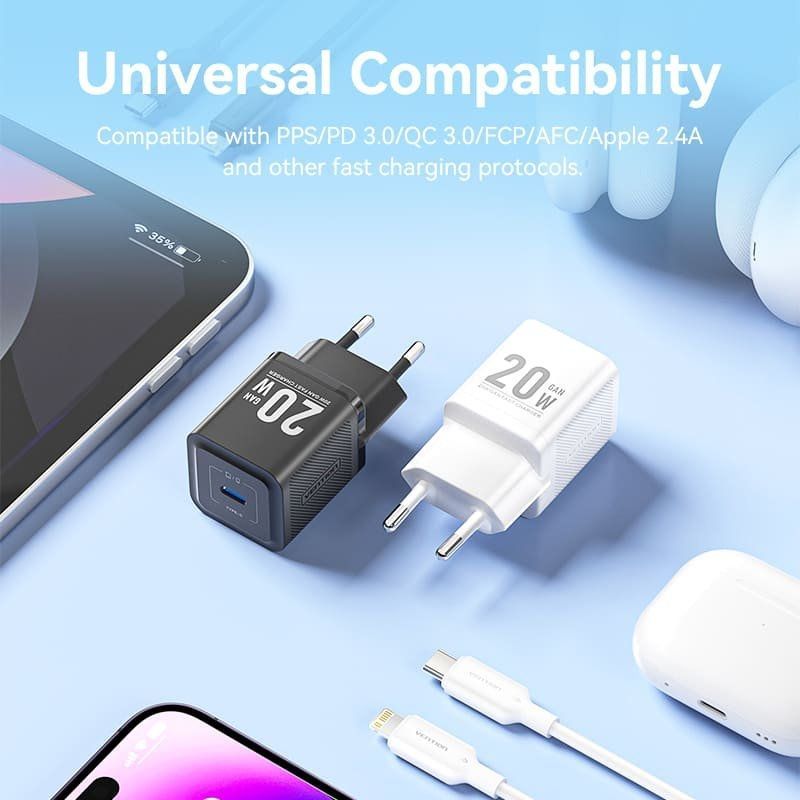 Cargador GaN 20W Vention Iphone 12/13/14 – Carga Rápida