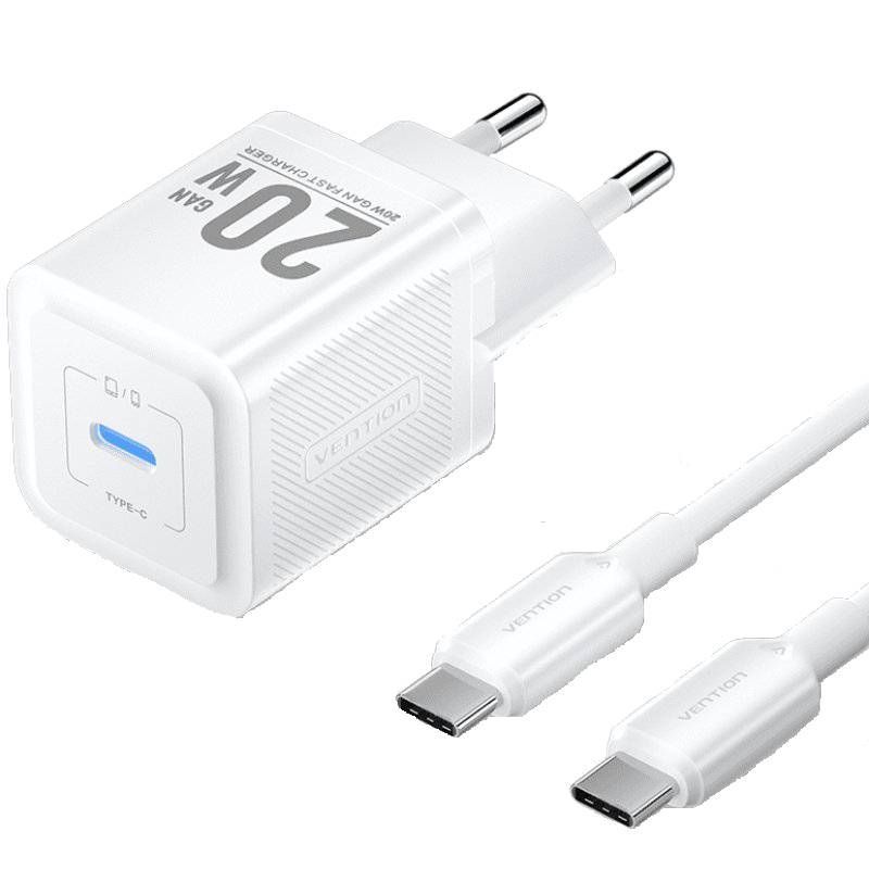 Cargador GaN 20W Vention USB-C con Cable USB-C – Carga Rápida